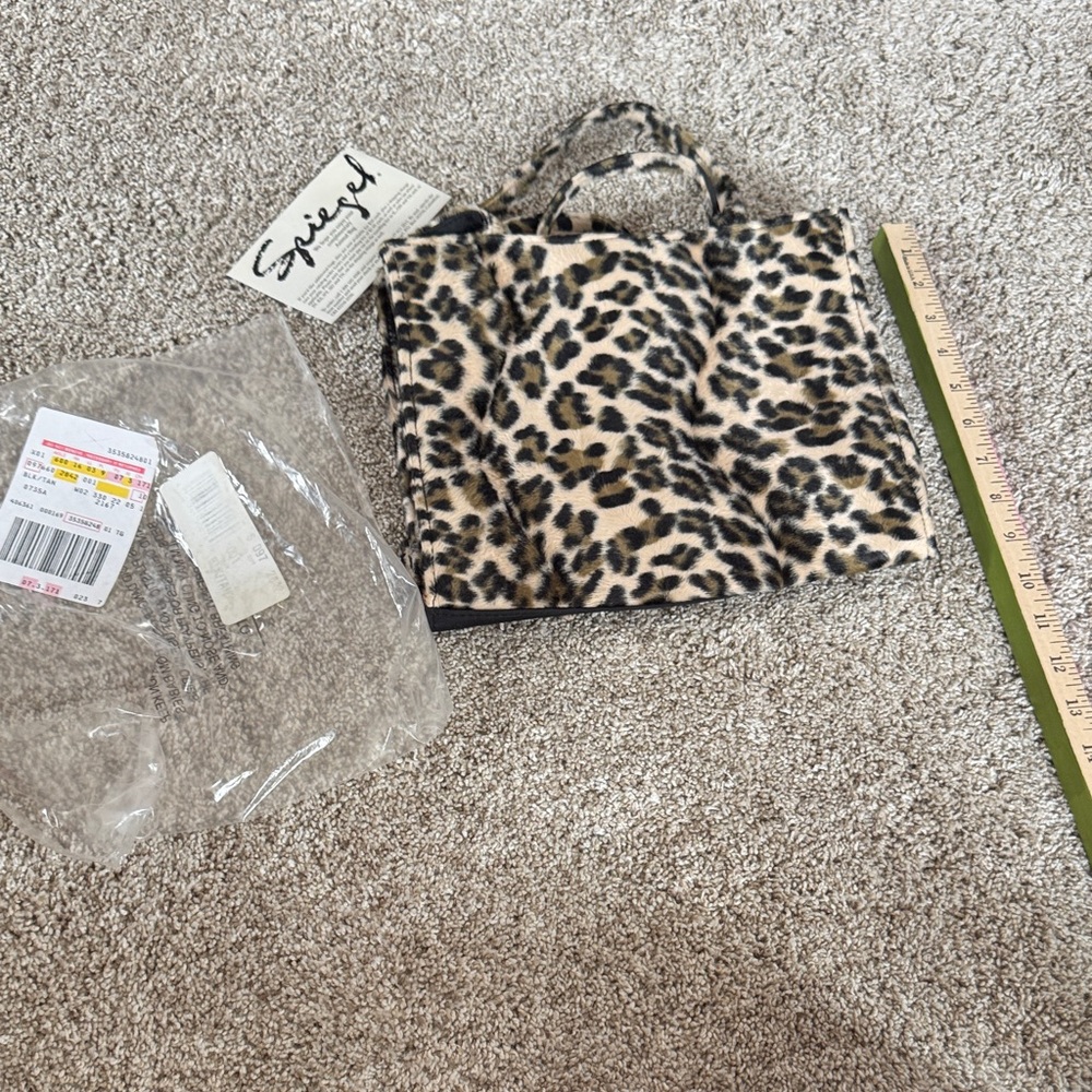 Vintage 1990’s Spiegel Leopard Print Teddybear Fleece  Shoulder Bag/Purse